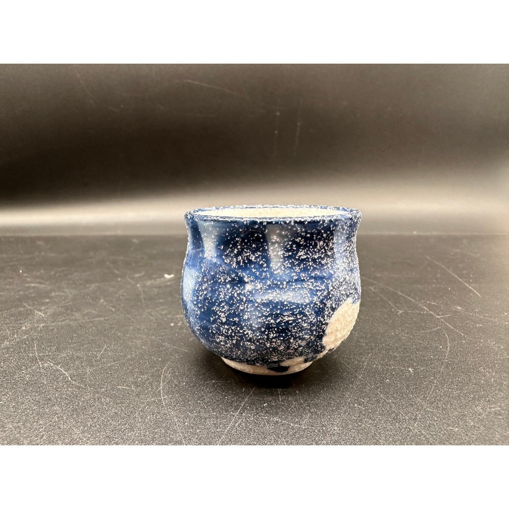 Pier 1 Imports Candle Cup Blue White Speckled Glaze Stoneware Chawan Japan